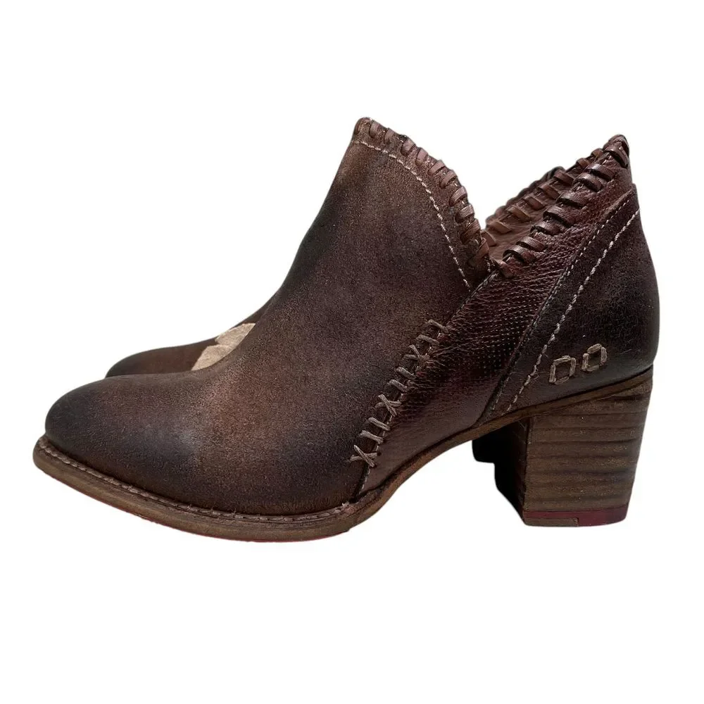 Bed Stu Womens Carla Ankle Boots Whipstitch Detail Stacked‎ Chunky Heel Sz 6.5M